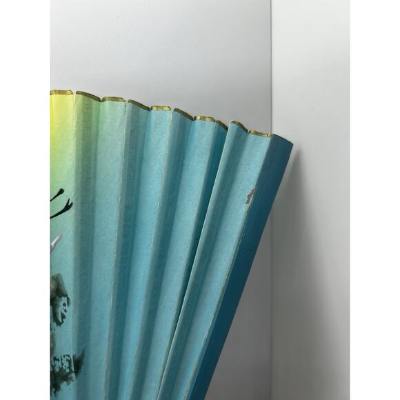 Vintage Oriental Wood & Paper Hand-Painted Folding Hand Fan Swans Flowers Rare - Picture 5 of 9